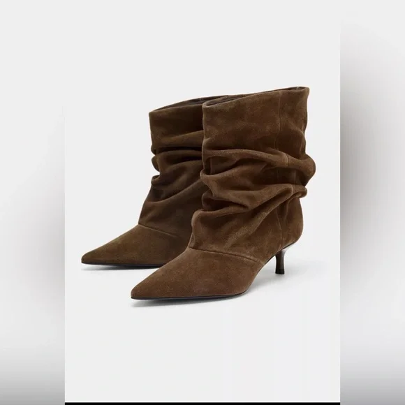 🔥🔥Zara kitten Brown Suede Ankle Boots - Picture 3 of 10